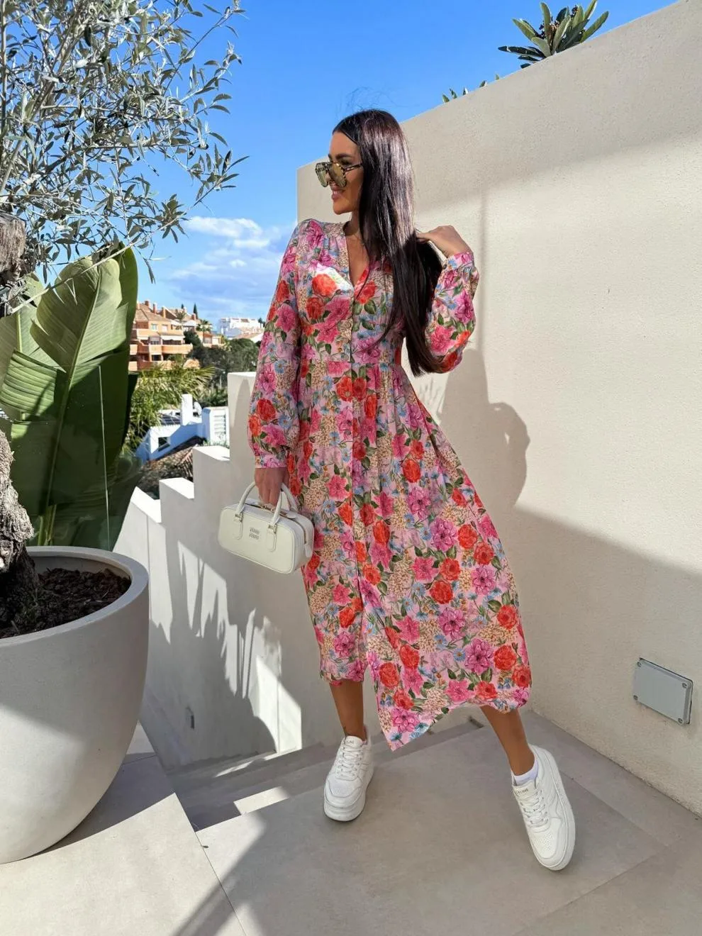Women's Floral Dress Streetwear V Neck Long Sleeve Multicolor Maxi Long Dress Holiday Banquet Selfie display picture 8