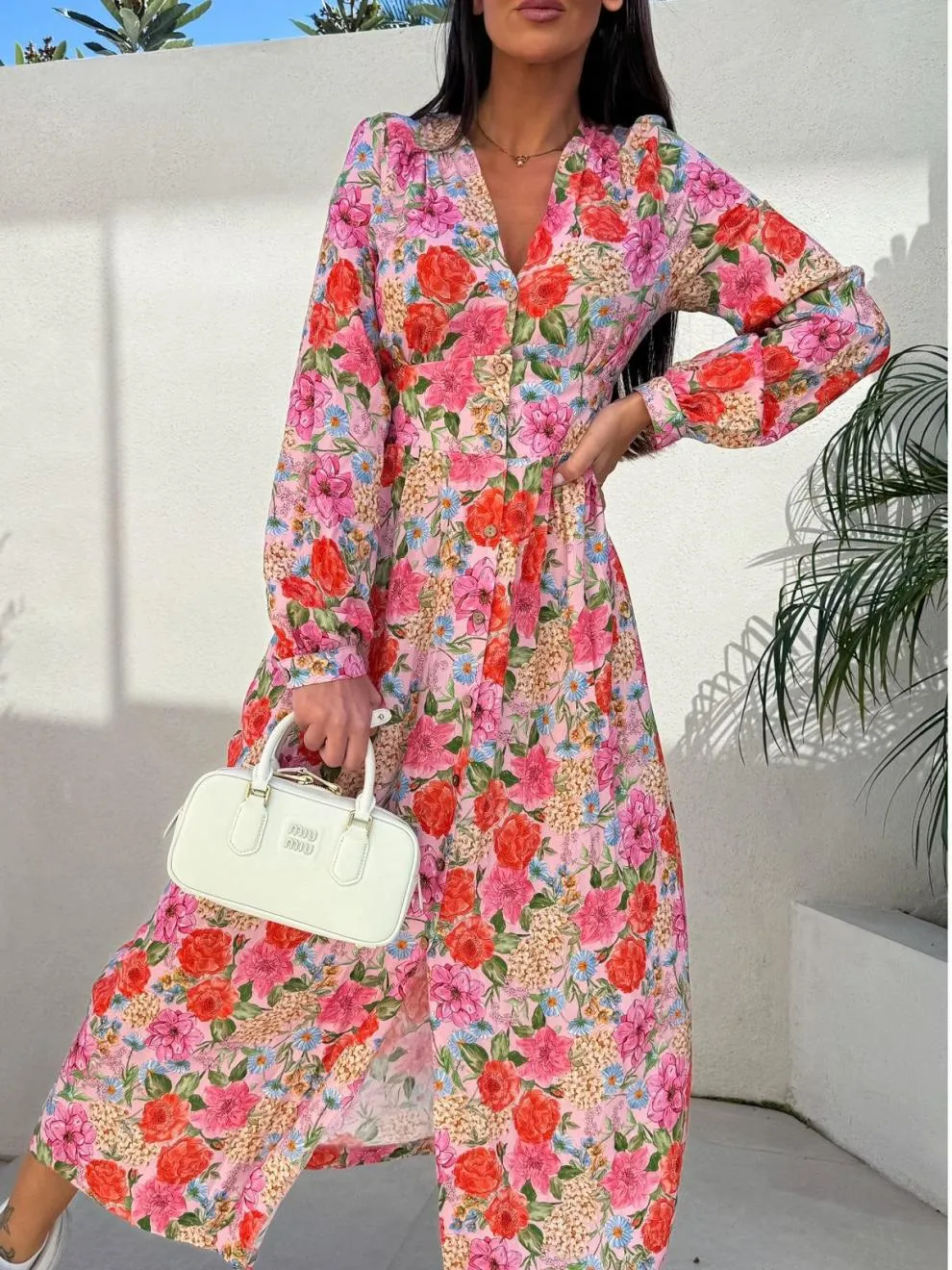 Women's Floral Dress Streetwear V Neck Long Sleeve Multicolor Maxi Long Dress Holiday Banquet Selfie display picture 11