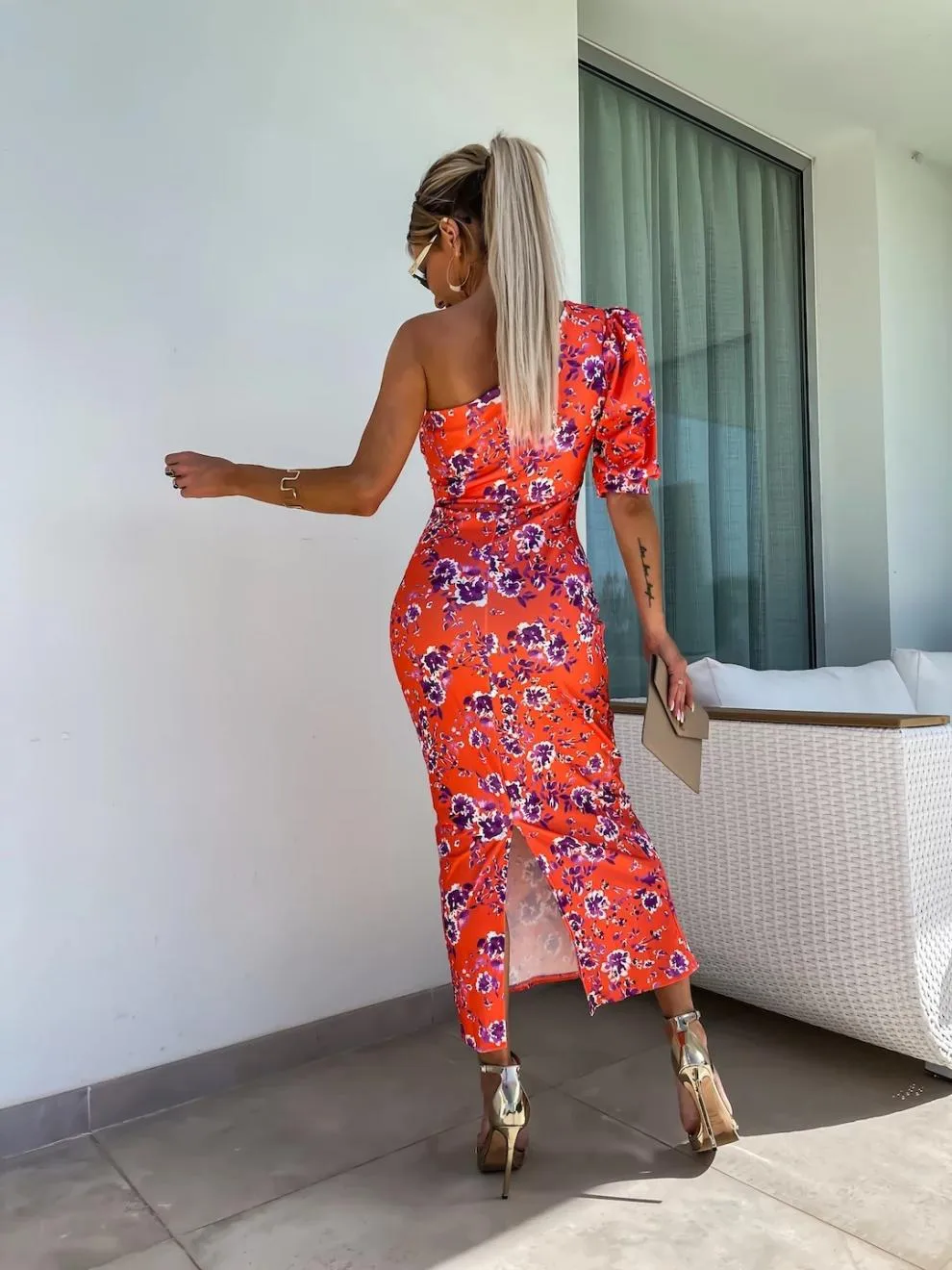 Women's Sheath Dress Streetwear Oblique Collar Short Sleeve Multicolor Midi Dress Holiday Banquet Selfie display picture 3