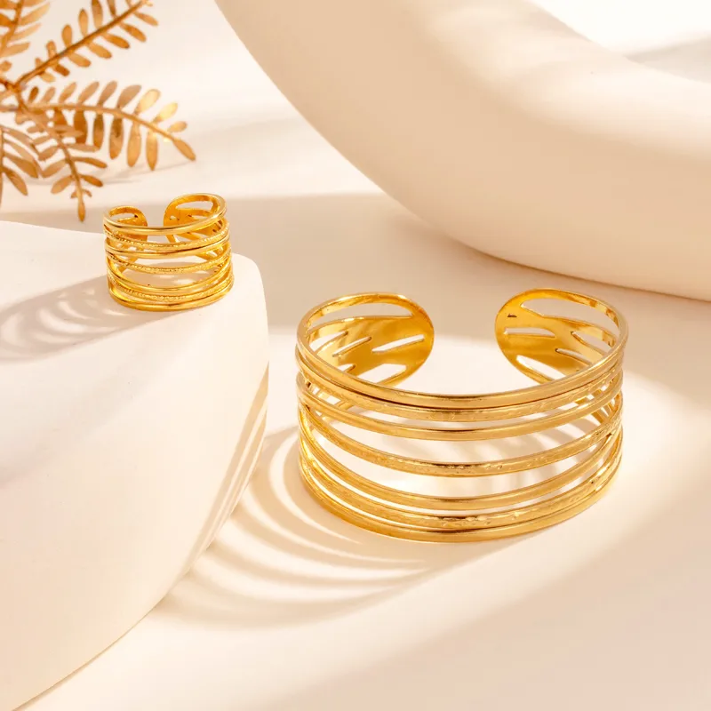 Vintage Style French Style Simple Style Lines 304 Stainless Steel Unisex Jewelry Set display picture 3