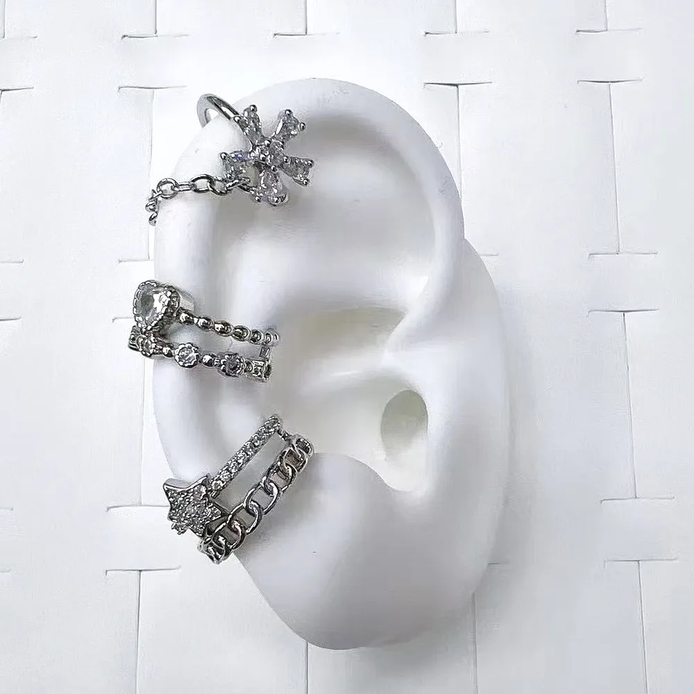 1 Pair/Package Modern Style Simple Style Double Ring Star Heart Shape Polishing Plating Copper Zircon White Gold Plated Ear Cuffs display picture 1