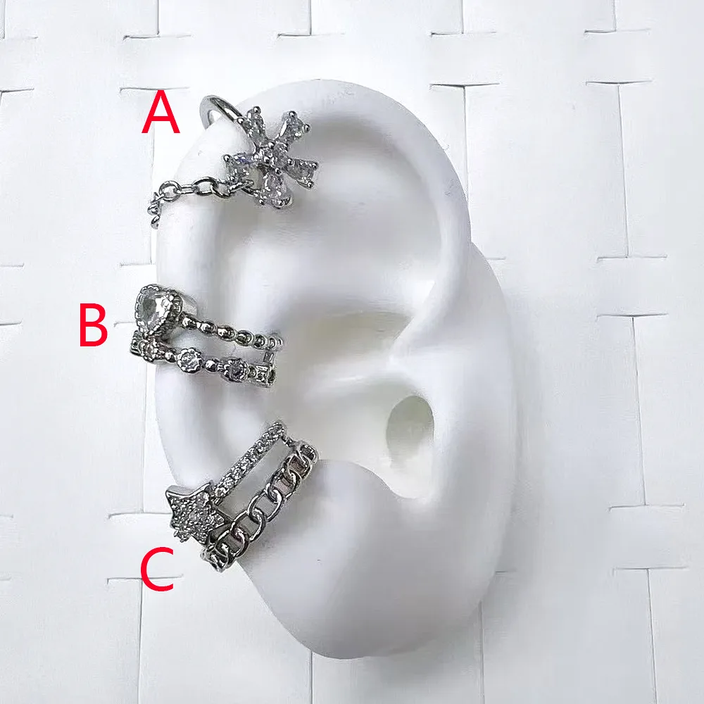 1 Pair/Package Modern Style Simple Style Double Ring Star Heart Shape Polishing Plating Copper Zircon White Gold Plated Ear Cuffs display picture 2