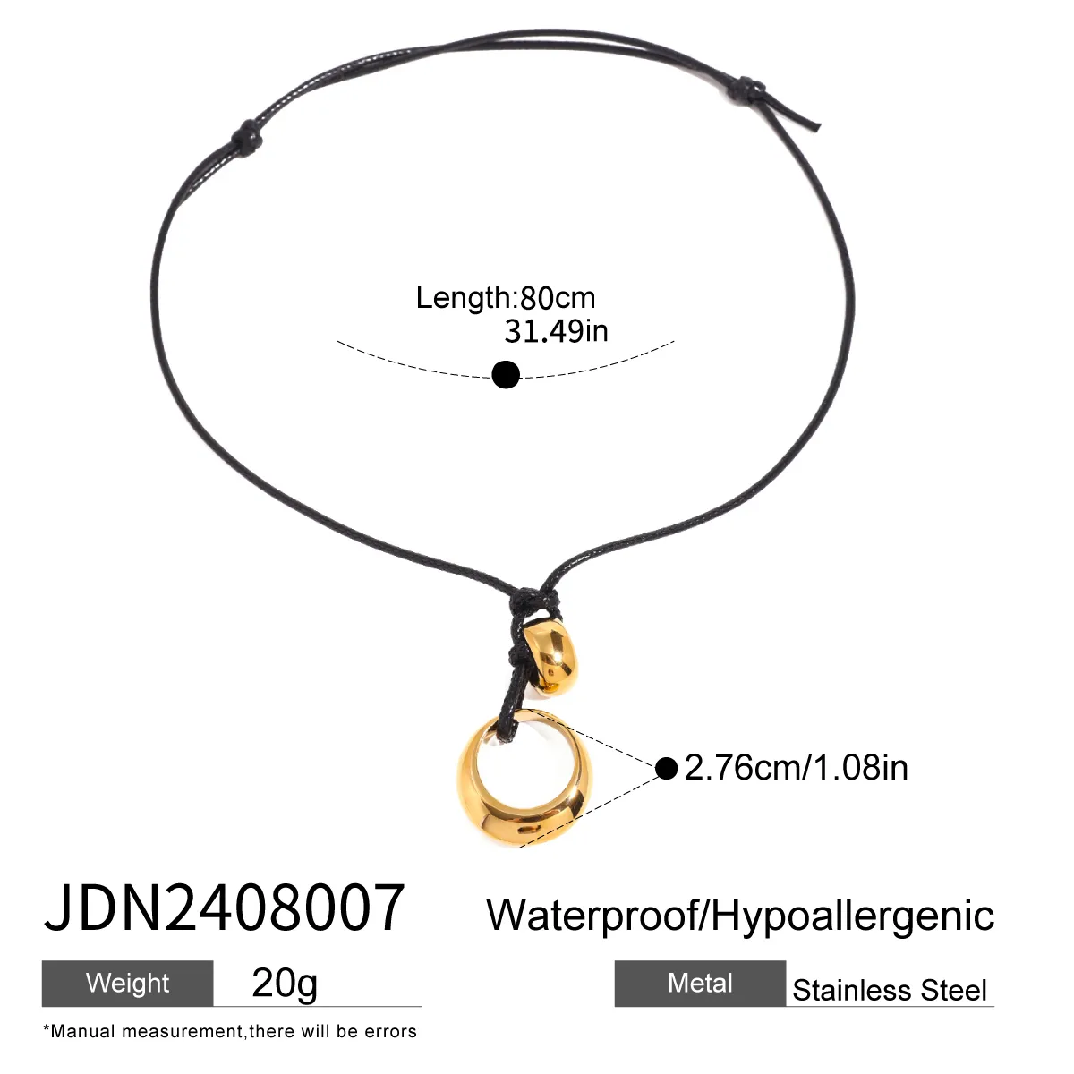 Modern Style Simple Style Irregular Circle 304 Stainless Steel Wax Rope Women's Pendant Necklace display picture 4