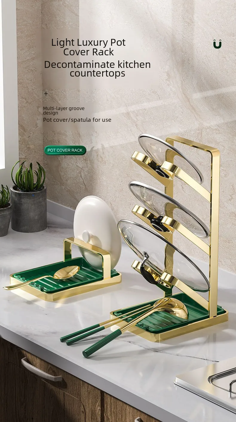 Luxury Kitchen Utensil Holder Draining Board For Pot Lid Multi-layer Storage Cup Holder Lightweight Pot Cover Rack display picture 1