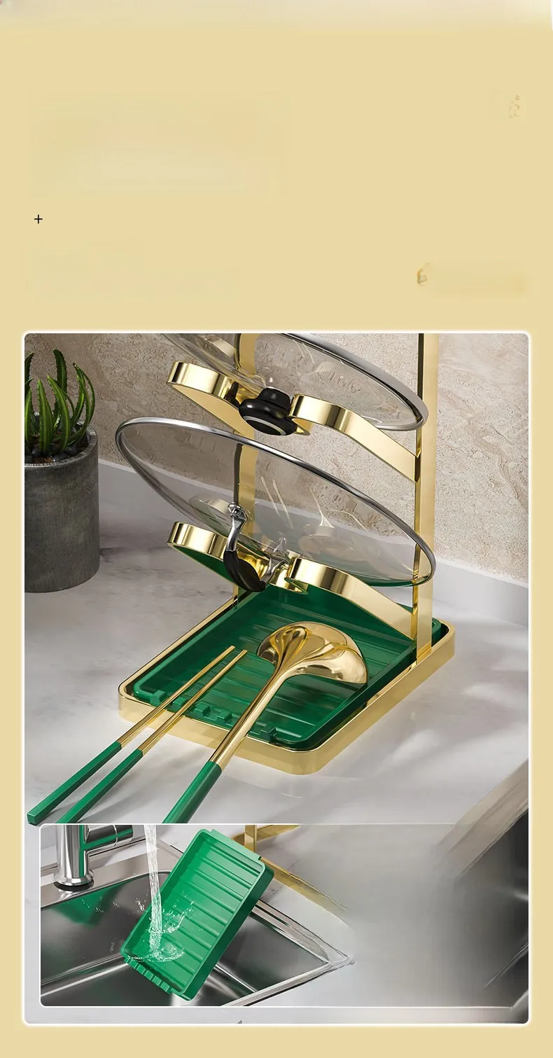 Luxury Kitchen Utensil Holder Draining Board For Pot Lid Multi-layer Storage Cup Holder Lightweight Pot Cover Rack display picture 5