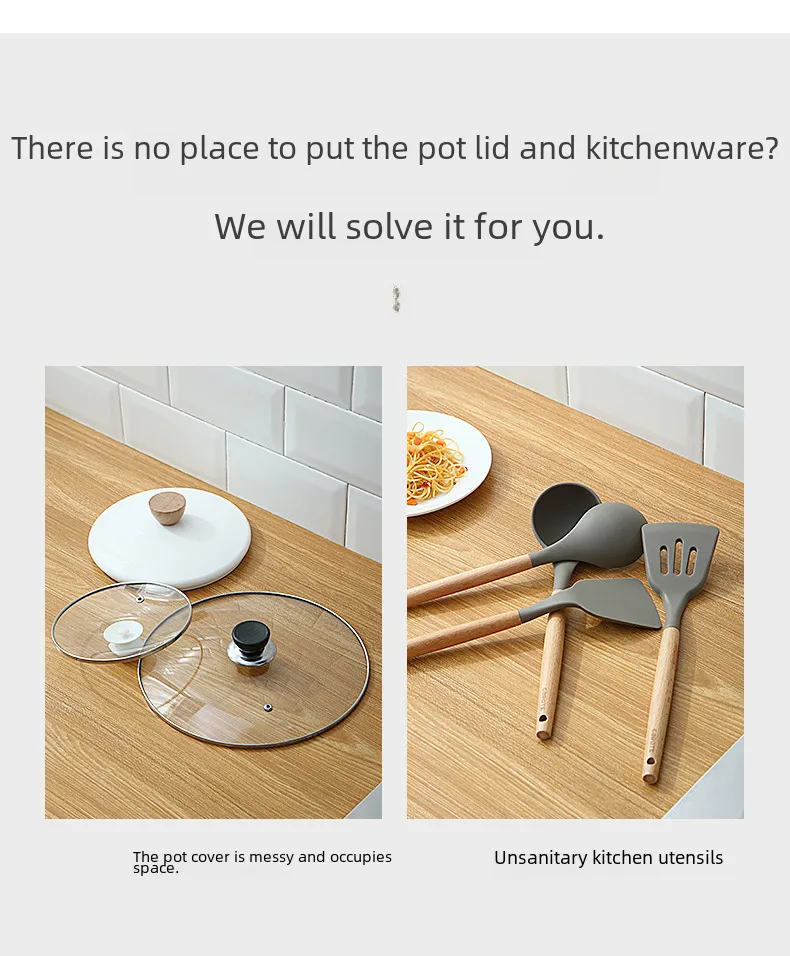 Pot Lid Rack Storage Cleaning Tool Kitchen Utensil Organizer Holder Wall Mounted Pot Cover Hanger Space Saving display picture 3