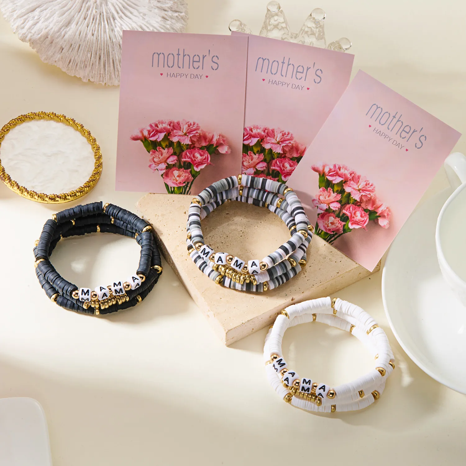 Retro Modern Style Artistic Letter Synthetic Resin Soft Clay Mother'S Day Unisex Bracelets display picture 2
