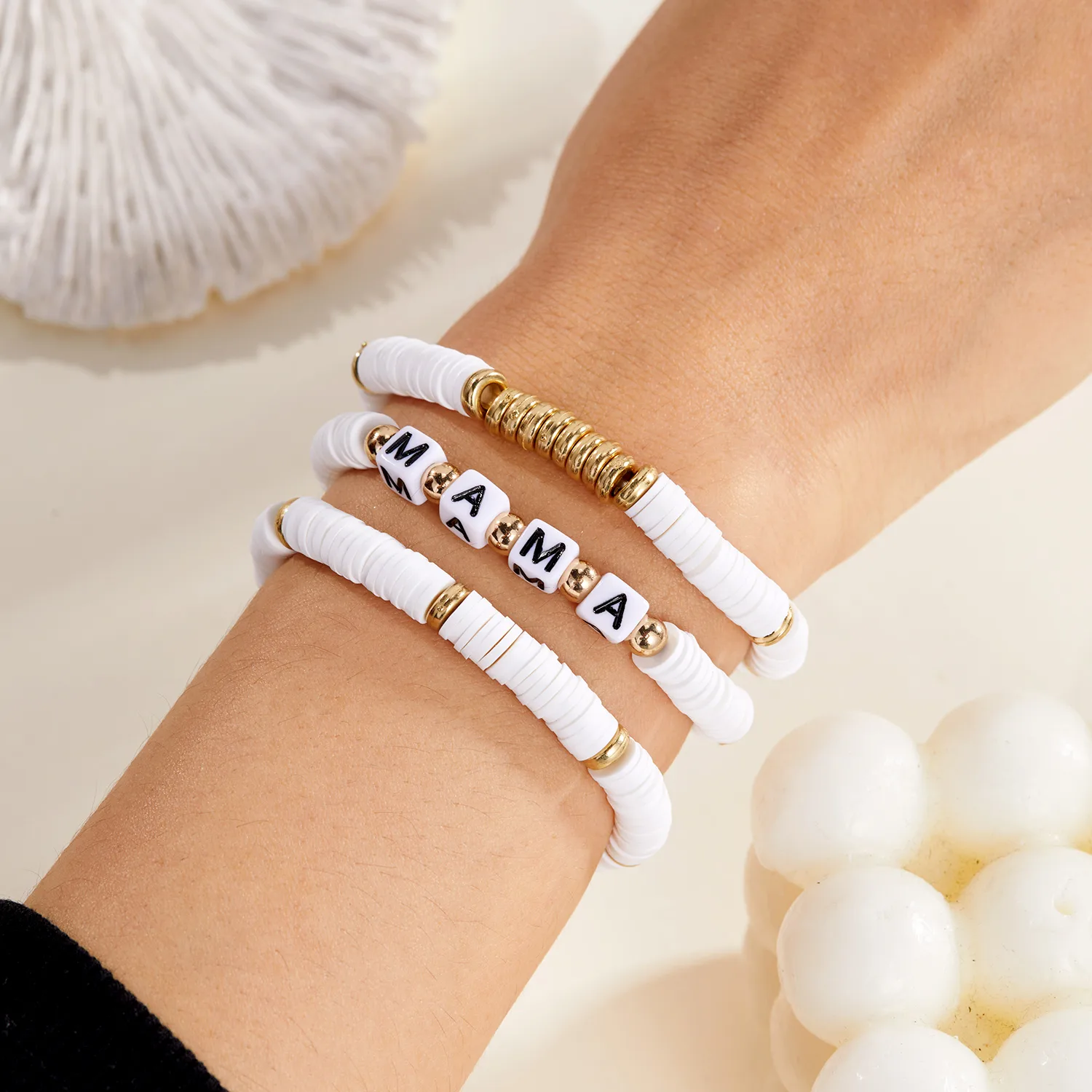 Retro Modern Style Artistic Letter Synthetic Resin Soft Clay Mother'S Day Unisex Bracelets display picture 5