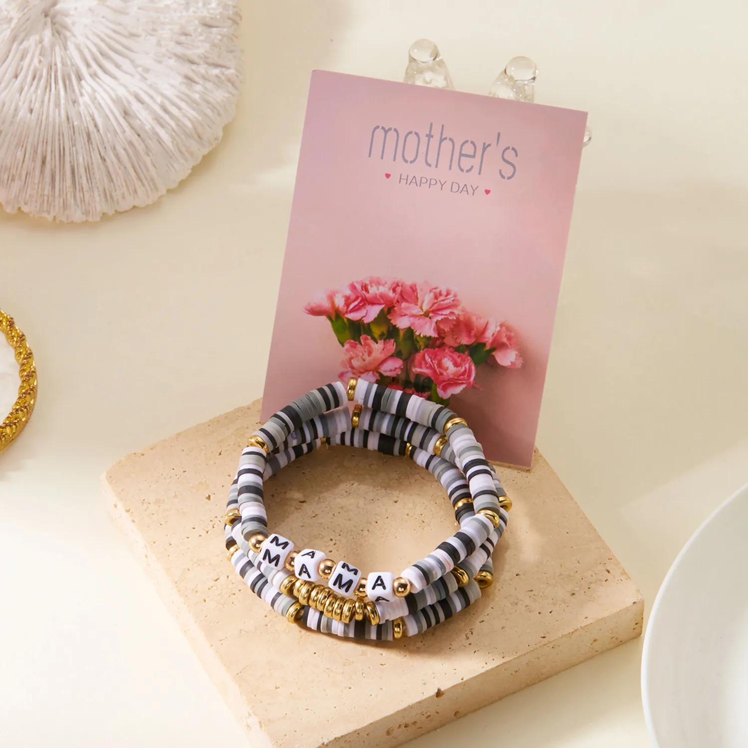 Retro Modern Style Artistic Letter Synthetic Resin Soft Clay Mother'S Day Unisex Bracelets display picture 13