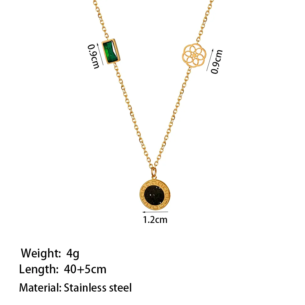 Casual Simple Style Commute Round 304 Stainless Steel Polishing Plating Inlay Artificial Rhinestones 18K Gold Plated Women's Pendant Necklace display picture 4