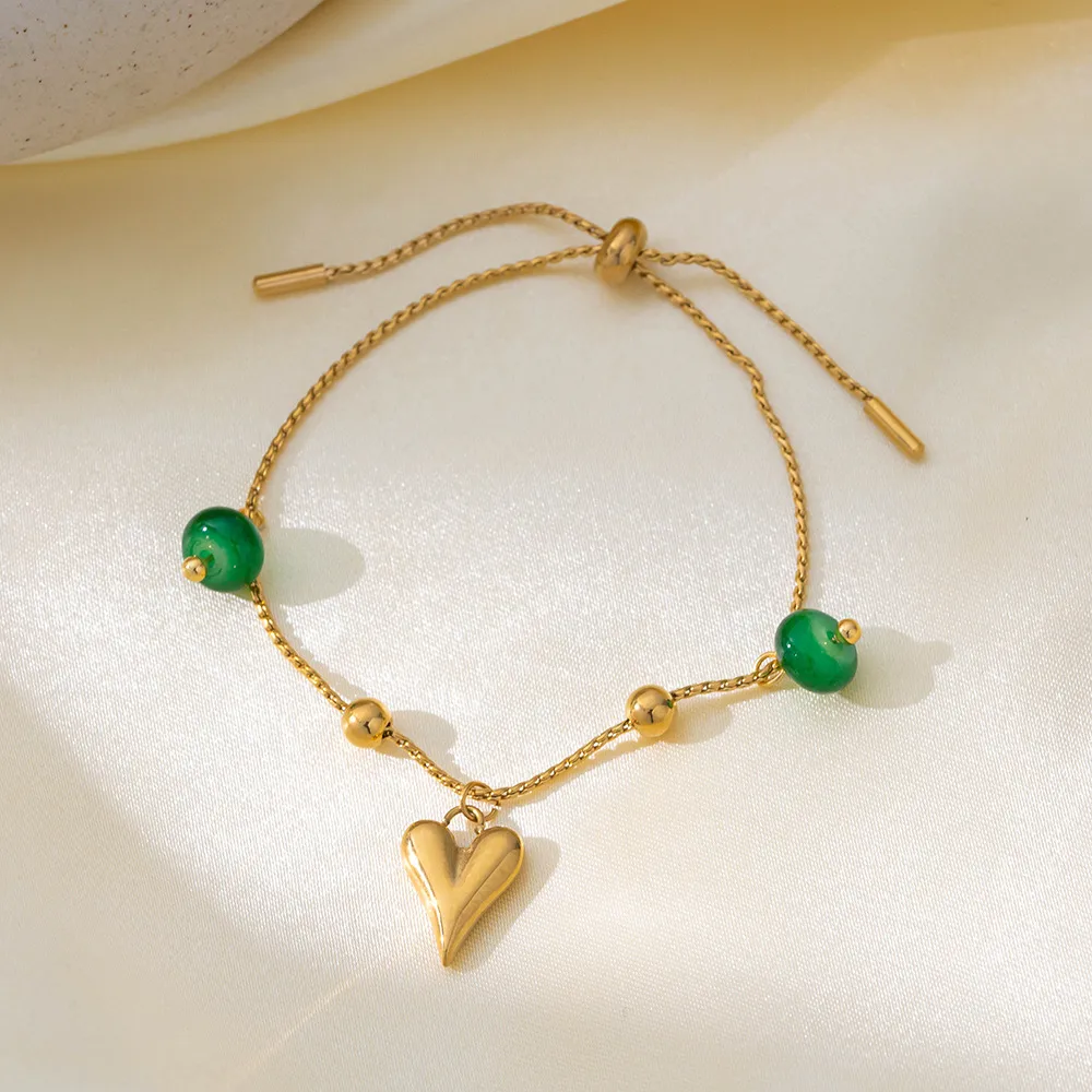 Hawaiian Vacation Commute Heart Shape 304 Stainless Steel Plating Inlay Resin 18K Gold Plated Women's Bracelets Necklace display picture 3