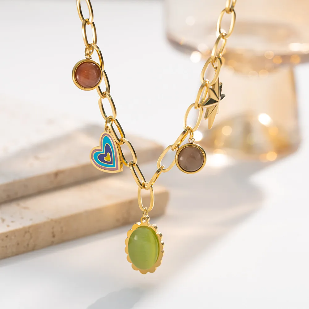 Hawaiian Vacation Commute Heart Shape 304 Stainless Steel Plating Inlay Resin 18K Gold Plated Women's Bracelets Necklace display picture 2