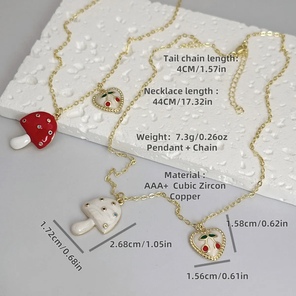 Cute Sweet Cherry Heart Shape Mushroom Copper Zirconia 18K Gold Plated Women's Pendant Necklace display picture 3