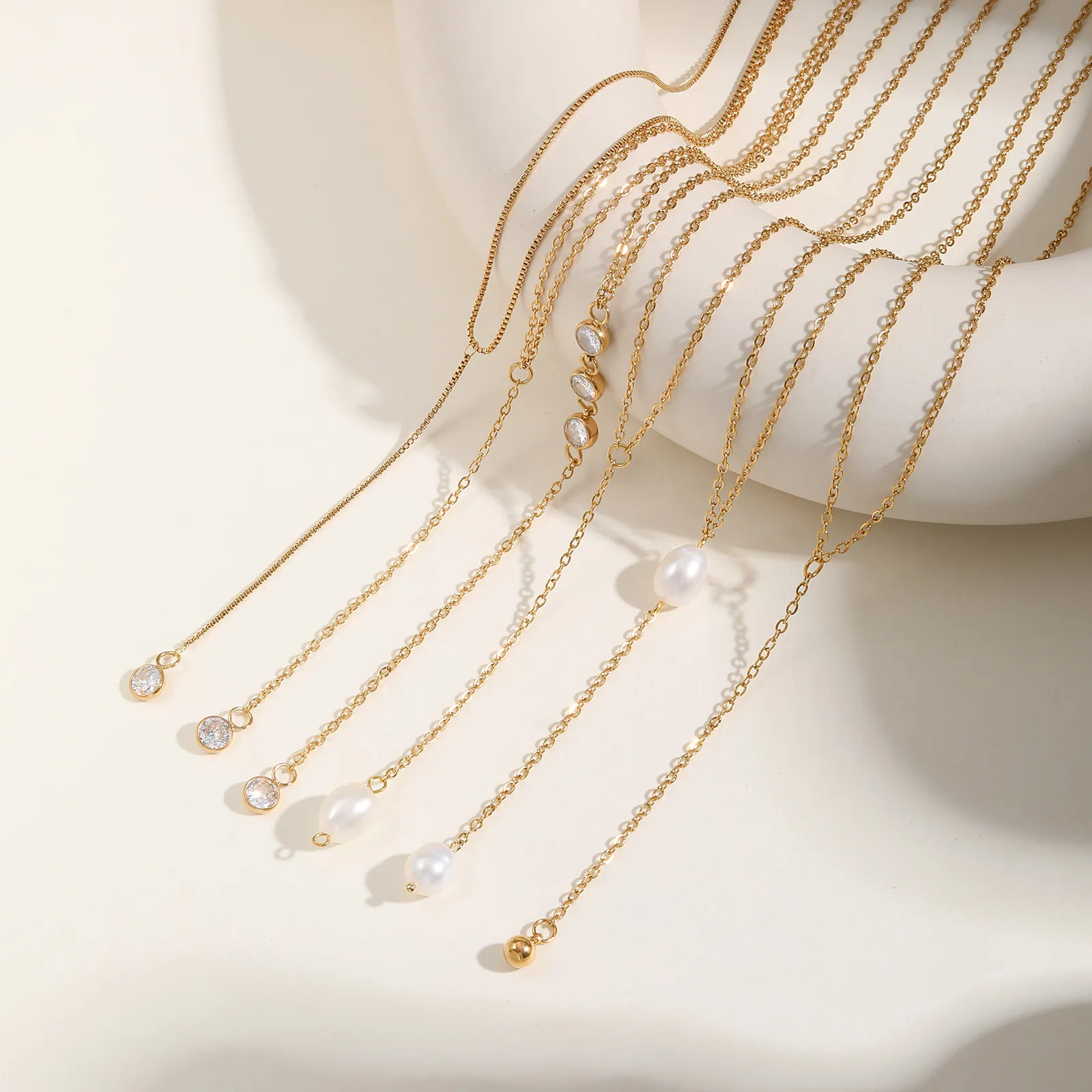 Wholesale Jewelry IG Style Baroque Style Geometric 304 Stainless Steel Freshwater Pearl 18K Gold Plated Necklace Cable Chain display picture 7