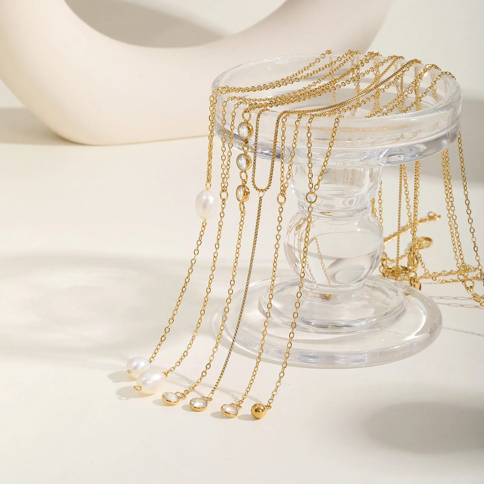 Wholesale Jewelry IG Style Baroque Style Geometric 304 Stainless Steel Freshwater Pearl 18K Gold Plated Necklace Cable Chain display picture 10