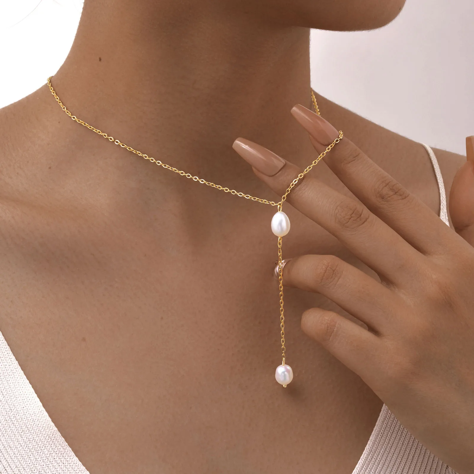 Wholesale Jewelry IG Style Baroque Style Geometric 304 Stainless Steel Freshwater Pearl 18K Gold Plated Necklace Cable Chain display picture 1