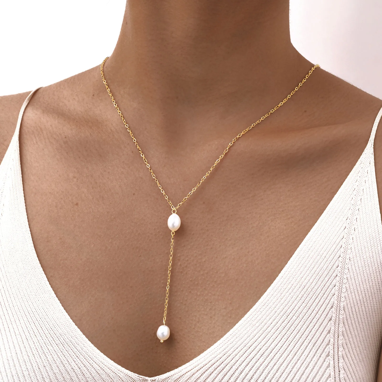 Wholesale Jewelry IG Style Baroque Style Geometric 304 Stainless Steel Freshwater Pearl 18K Gold Plated Necklace Cable Chain display picture 3