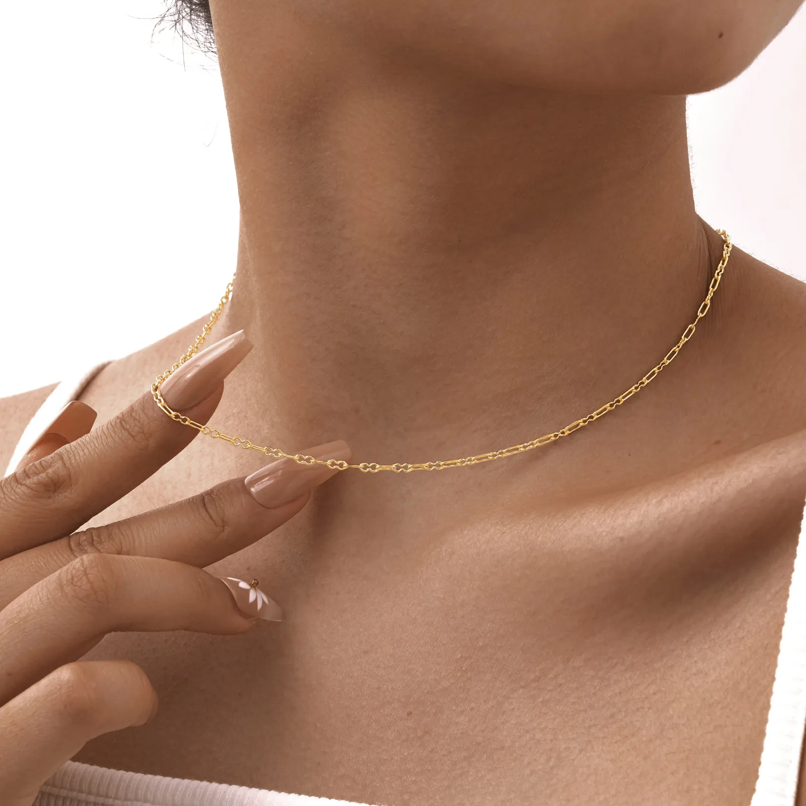 Wholesale Jewelry IG Style Simple Style Geometric 201 Stainless Steel 18K Gold Plated Necklace Cable Chain display picture 3