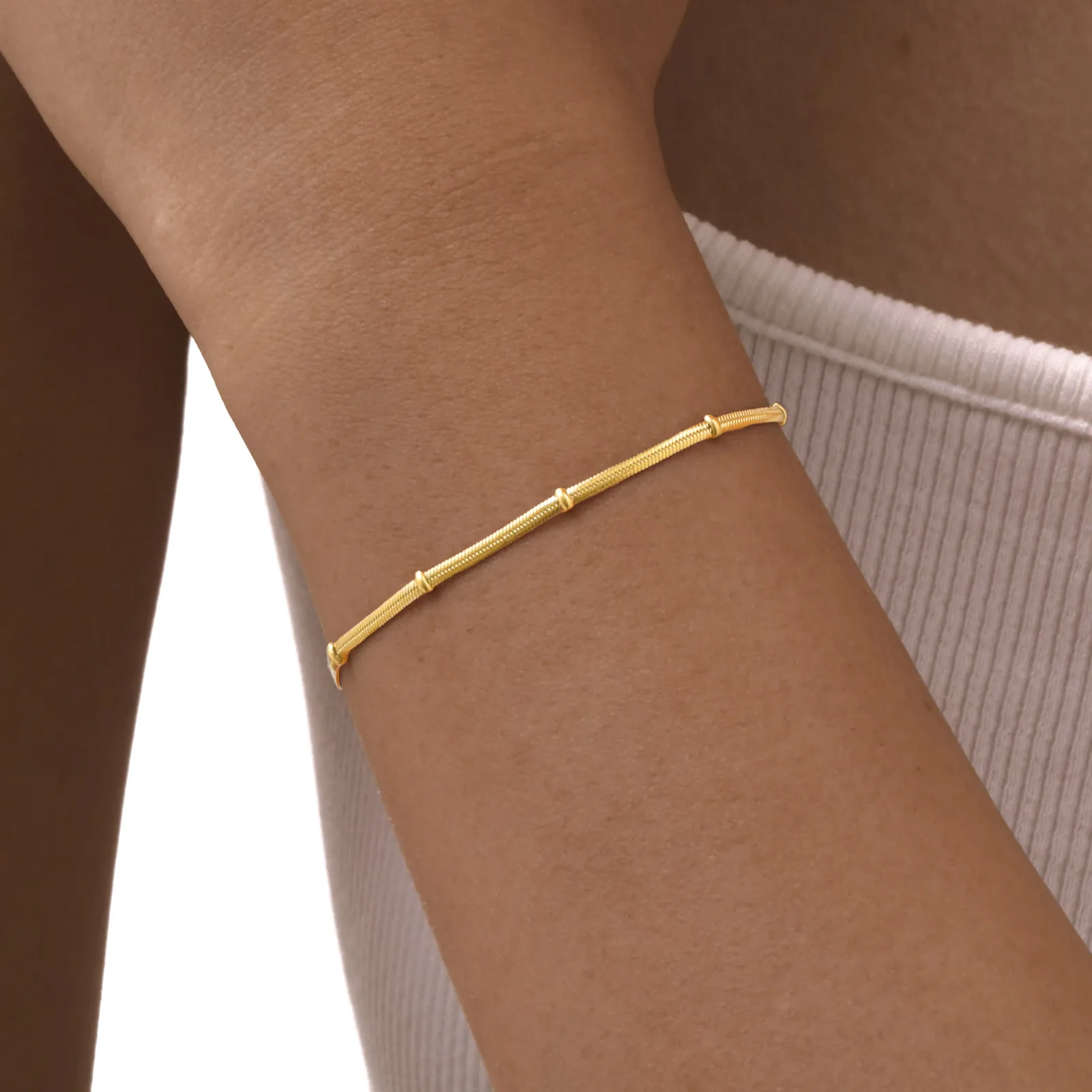IG Style Simple Style Geometric 201 Stainless Steel 18K Gold Plated Snake Chain Bracelets In Bulk display picture 5