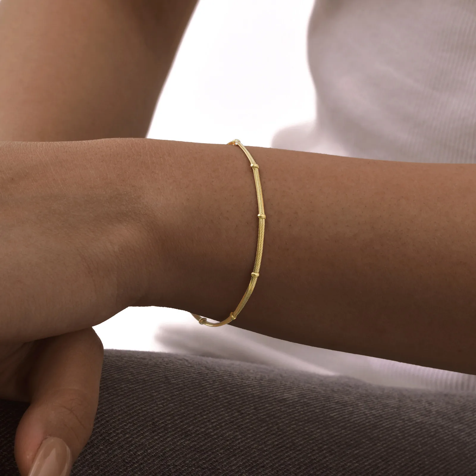 IG Style Simple Style Geometric 201 Stainless Steel 18K Gold Plated Snake Chain Bracelets In Bulk display picture 6