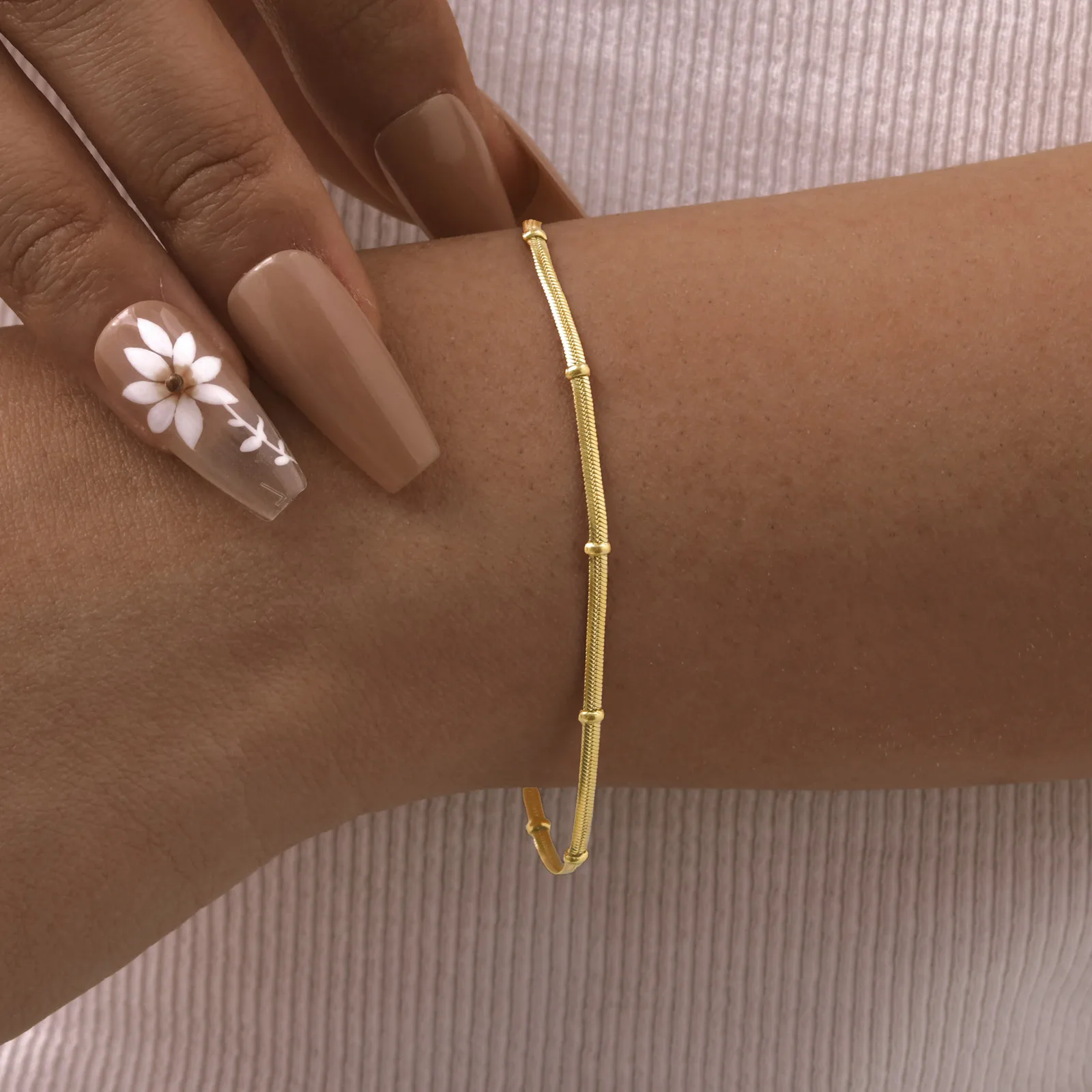 IG Style Simple Style Geometric 201 Stainless Steel 18K Gold Plated Snake Chain Bracelets In Bulk display picture 4
