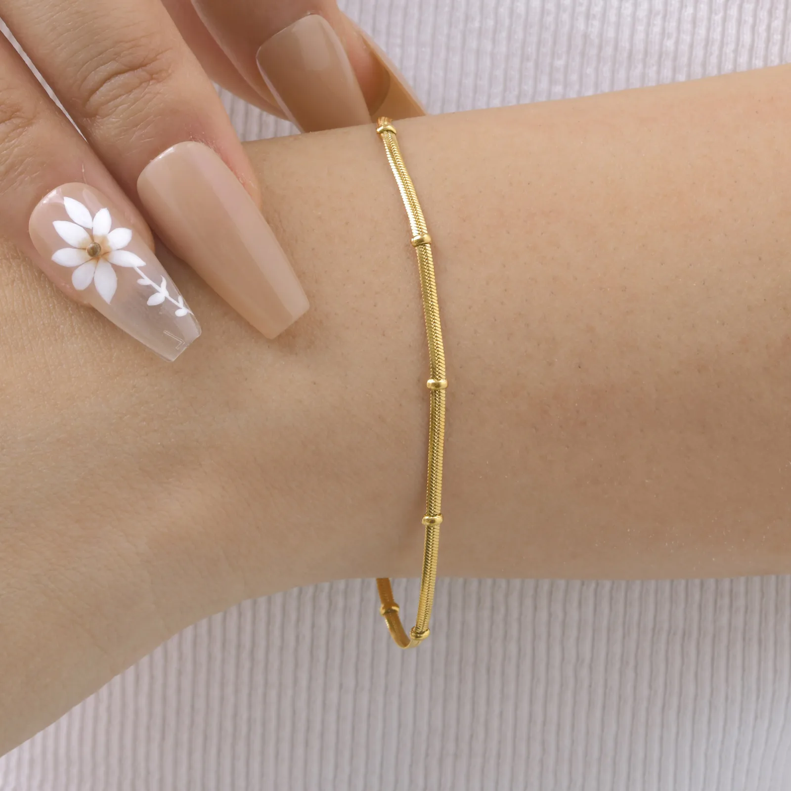 IG Style Simple Style Geometric 201 Stainless Steel 18K Gold Plated Snake Chain Bracelets In Bulk display picture 7
