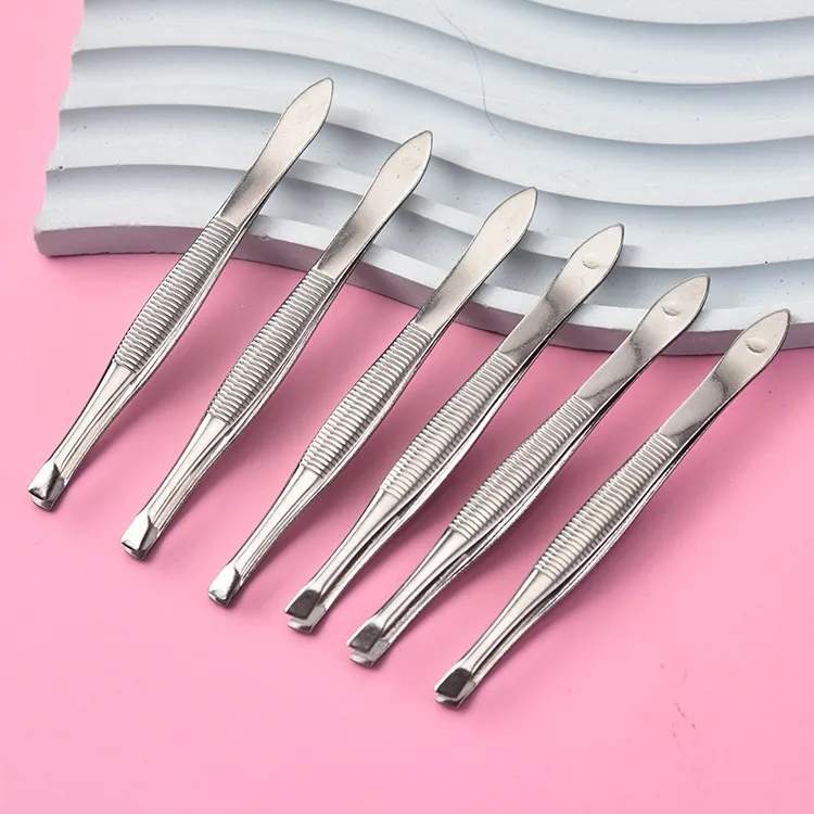 Factory Wholesale Stainless Steel Eyebrow Clip Flat Oblique Eyelash Beard Tweezers Eyebrow Clip Beauty Beauty Makeup Tools display picture 2