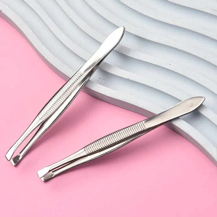 Factory Wholesale Stainless Steel Eyebrow Clip Flat Oblique Eyelash Beard Tweezers Eyebrow Clip Beauty Beauty Makeup Tools display picture 3