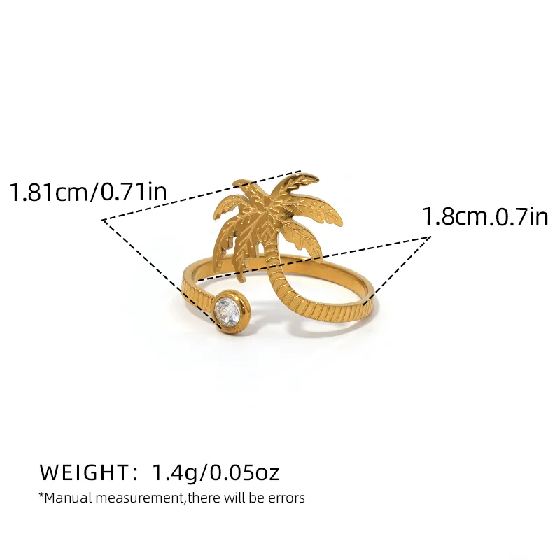 Hawaiian Beach Coconut Tree 304 Stainless Steel 18K Gold Plated Women's Open Rings display picture 1