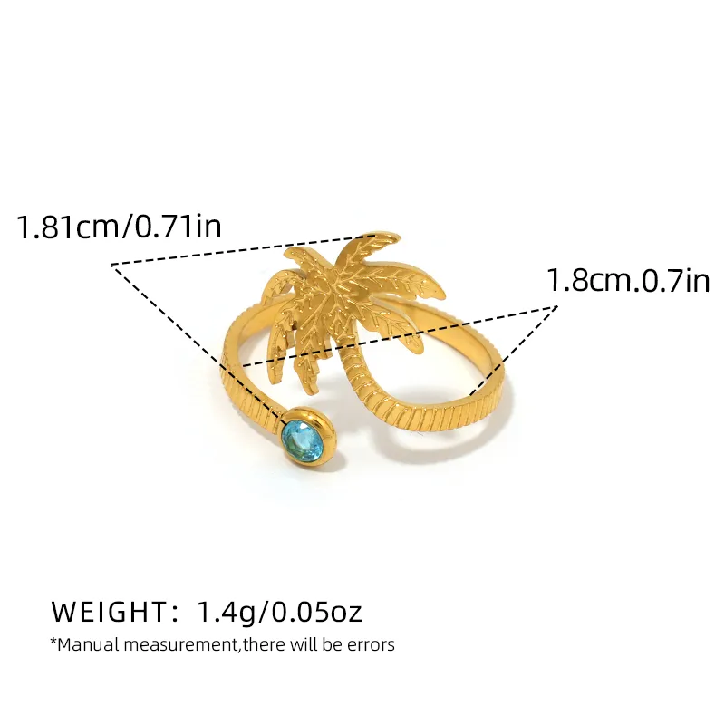 Hawaiian Beach Coconut Tree 304 Stainless Steel 18K Gold Plated Women's Open Rings display picture 3