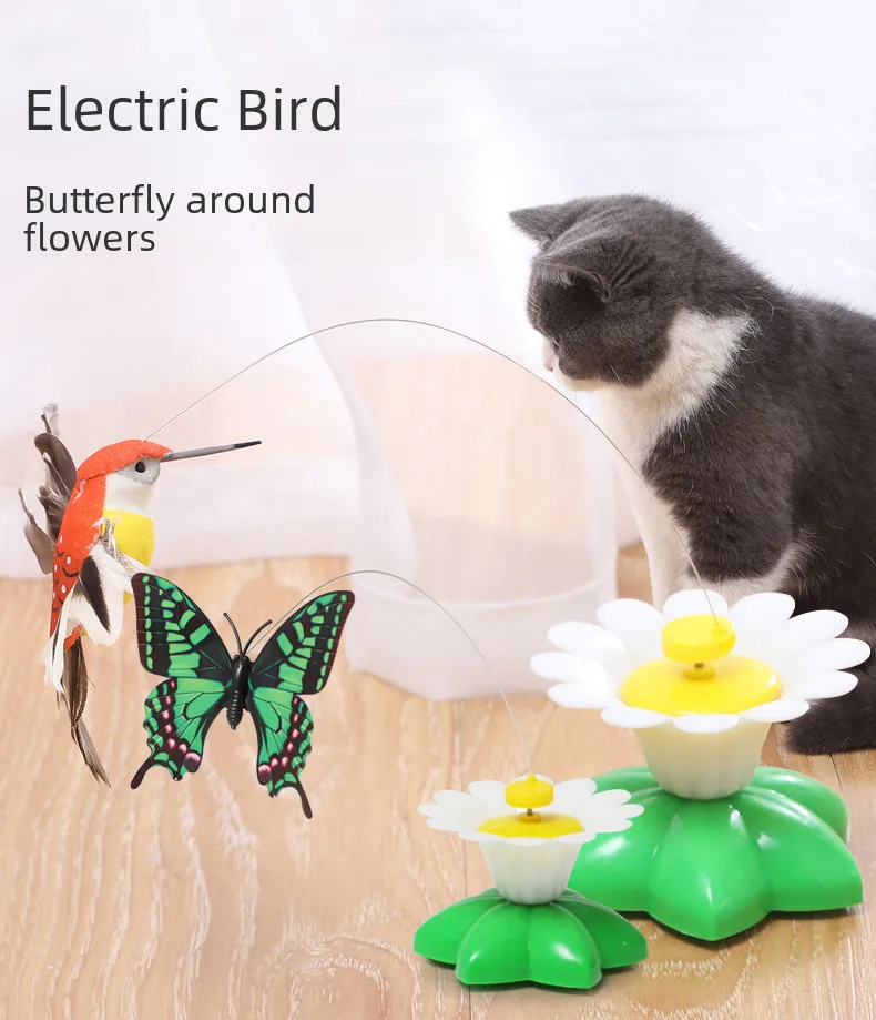 Fun Intelligent Automatic Rotating Cat Toy Teasing Device Flying Bird Butterfly Flower Chasing Interactive Kitty Plaything display picture 1