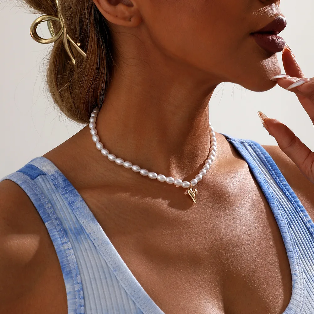 Simple Style Classic Style Heart Shape 304 Stainless Steel Artificial Pearl Plating Women's Pendant Necklace display picture 5