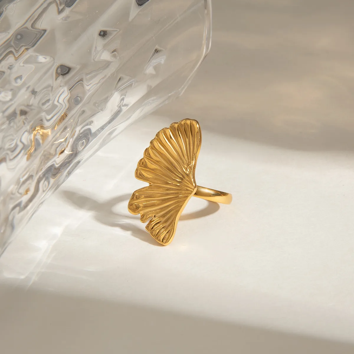 Modern Style Simple Style Ginkgo Leaf 304 Stainless Steel Women's Open Rings Rings display picture 3