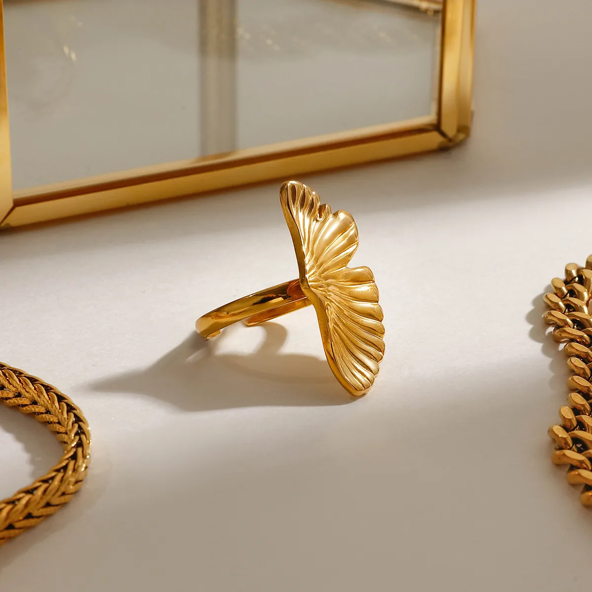 Modern Style Simple Style Ginkgo Leaf 304 Stainless Steel Women's Open Rings Rings display picture 8
