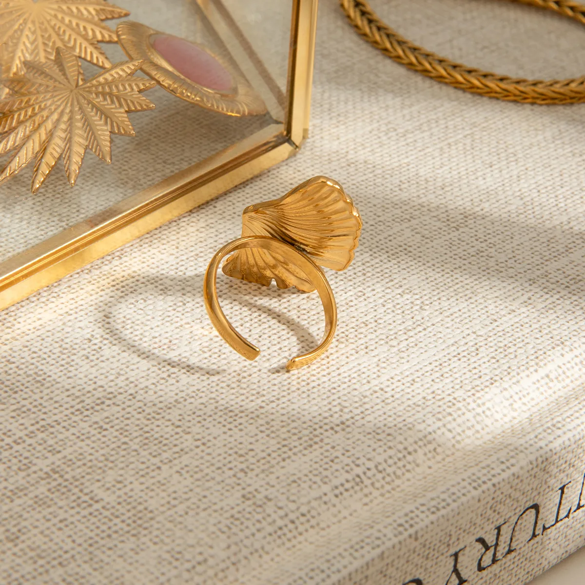 Modern Style Simple Style Ginkgo Leaf 304 Stainless Steel Women's Open Rings Rings display picture 9