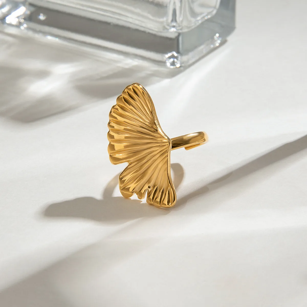 Modern Style Simple Style Ginkgo Leaf 304 Stainless Steel Women's Open Rings Rings display picture 5