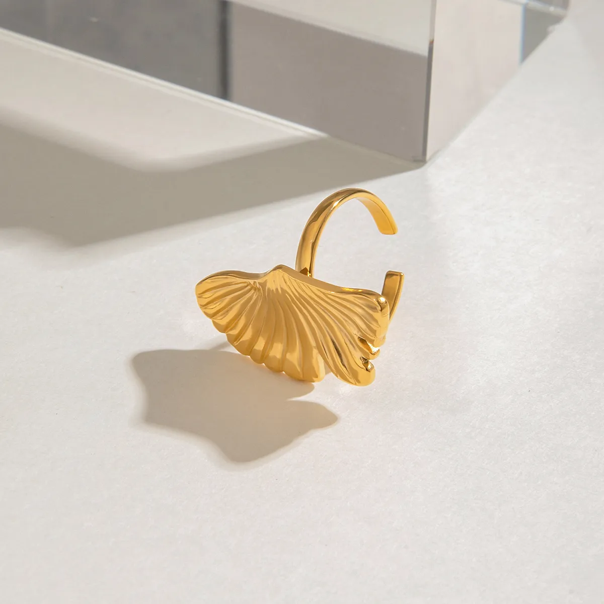 Modern Style Simple Style Ginkgo Leaf 304 Stainless Steel Women's Open Rings Rings display picture 6