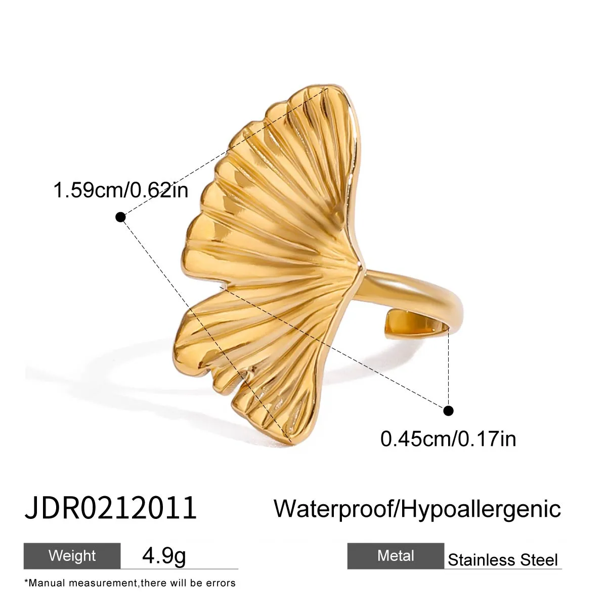 Modern Style Simple Style Ginkgo Leaf 304 Stainless Steel Women's Open Rings Rings display picture 2