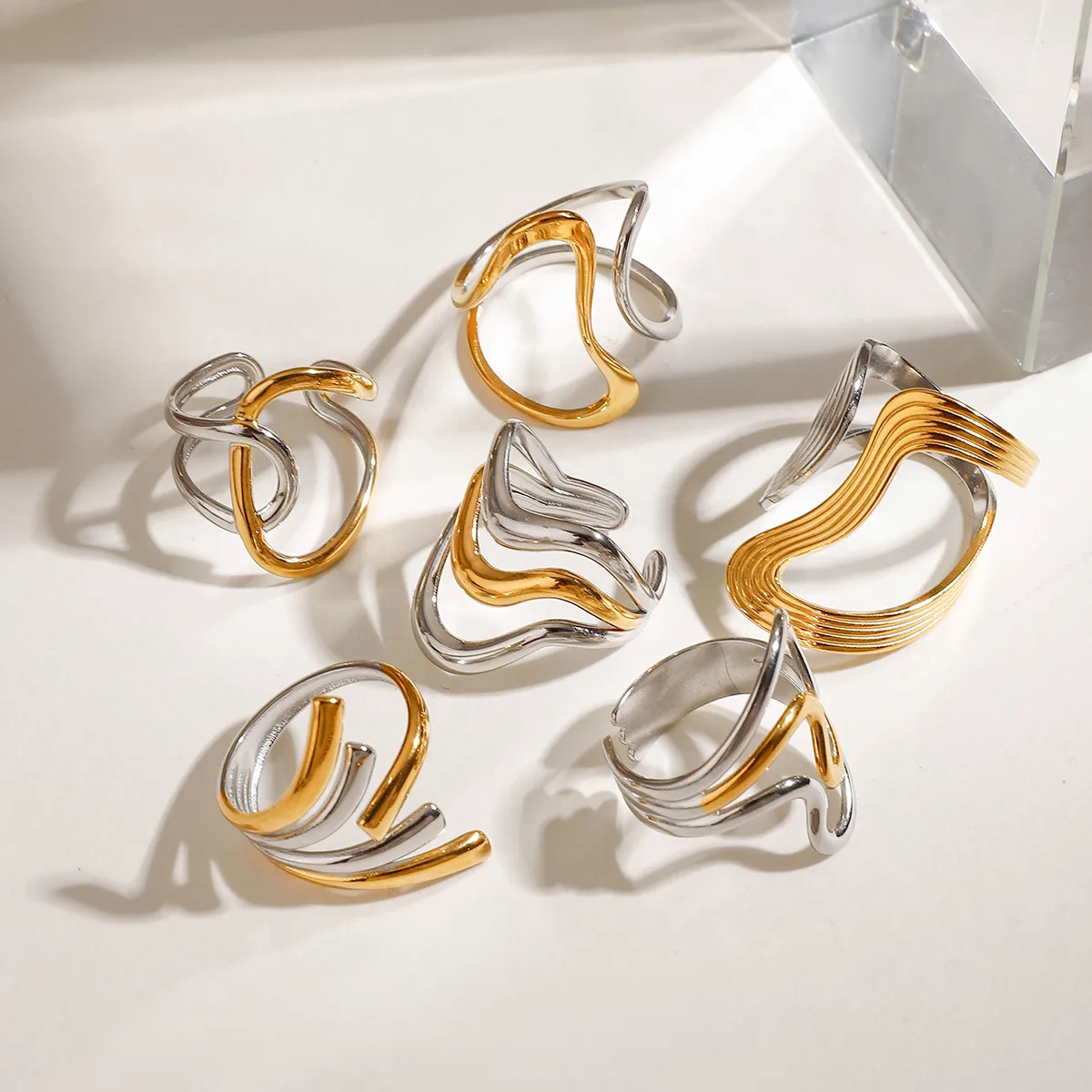 Modern Style Simple Style Irregular 304 Stainless Steel Women's Open Rings Rings display picture 4