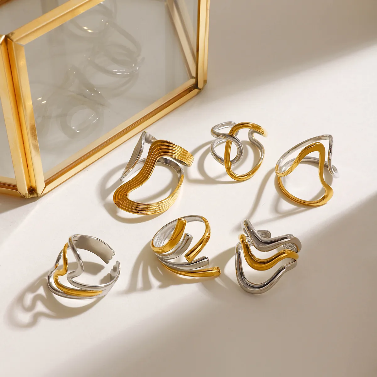 Modern Style Simple Style Irregular 304 Stainless Steel Women's Open Rings Rings display picture 6