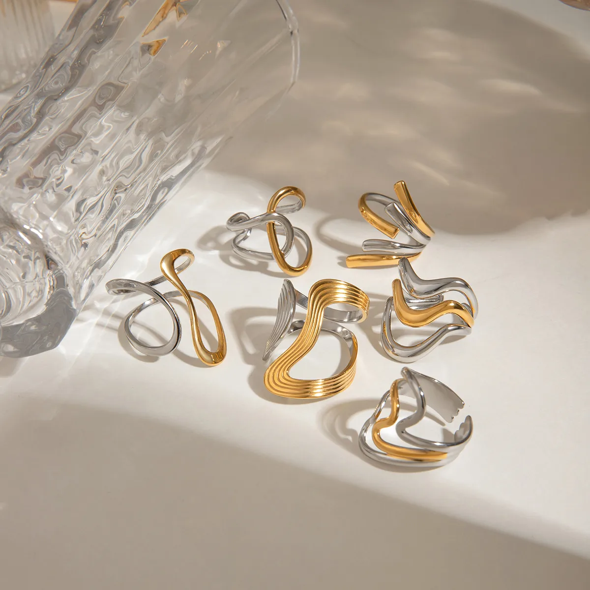 Modern Style Simple Style Irregular 304 Stainless Steel Women's Open Rings Rings display picture 3