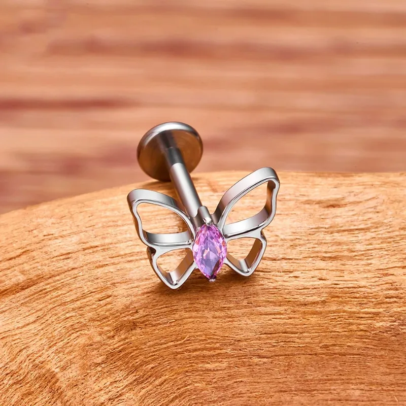 Simple Style Classic Style Butterfly Titanium Alloy Plating Inlay Pearl Zircon 14K Gold Plated White Gold Plated Unisex Lip Stud Ear Studs display picture 4