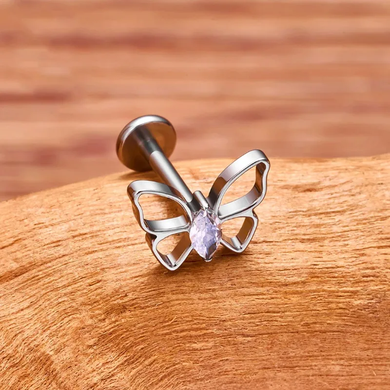 Simple Style Classic Style Butterfly Titanium Alloy Plating Inlay Pearl Zircon 14K Gold Plated White Gold Plated Unisex Lip Stud Ear Studs display picture 12