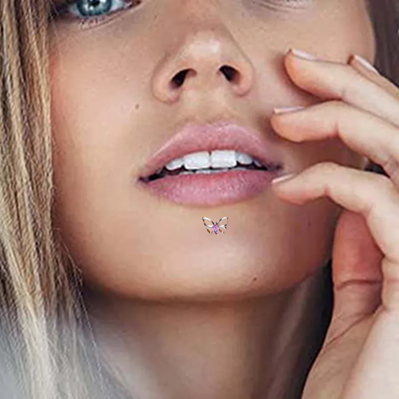 Simple Style Classic Style Butterfly Titanium Alloy Plating Inlay Pearl Zircon 14K Gold Plated White Gold Plated Unisex Lip Stud Ear Studs display picture 9