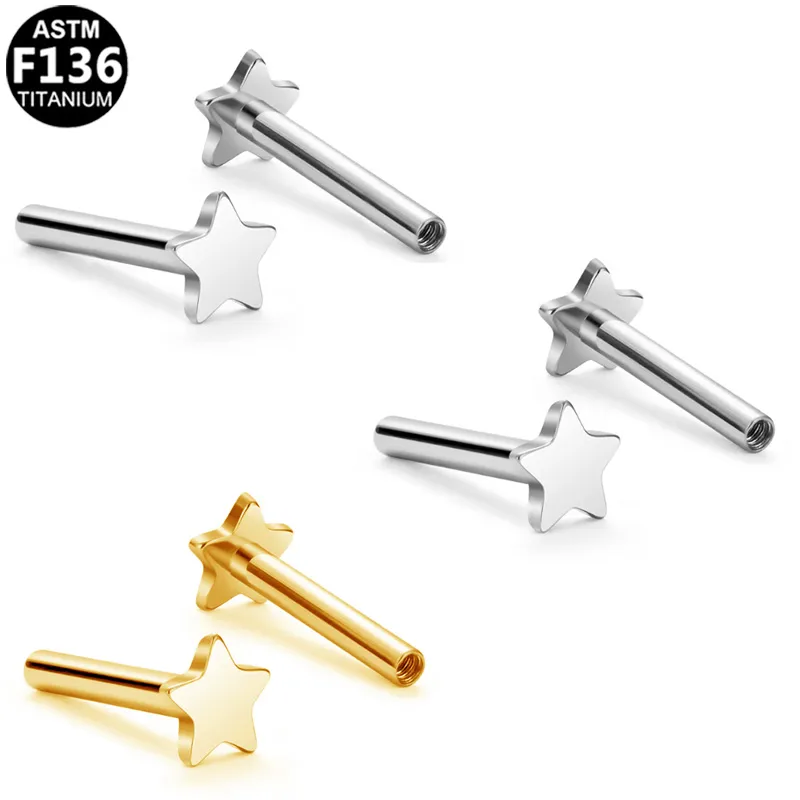 Simple Style Star Heart Shape Titanium Alloy Plating 14K Gold Plated White Gold Plated Unisex Lip Stud Ear Studs display picture 1