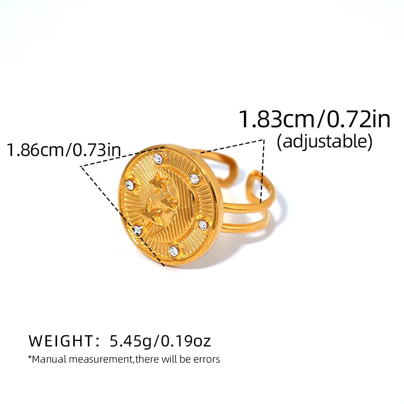 Wholesale Jewelry Cute Star Moon 304 Stainless Steel 18K Gold Plated Open Rings display picture 2