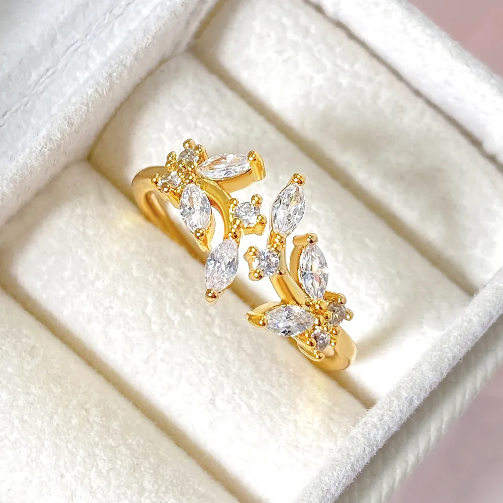 Elegant Leaves Copper Zircon K Gold Plated White Gold Plated Women's Open Rings display picture 2