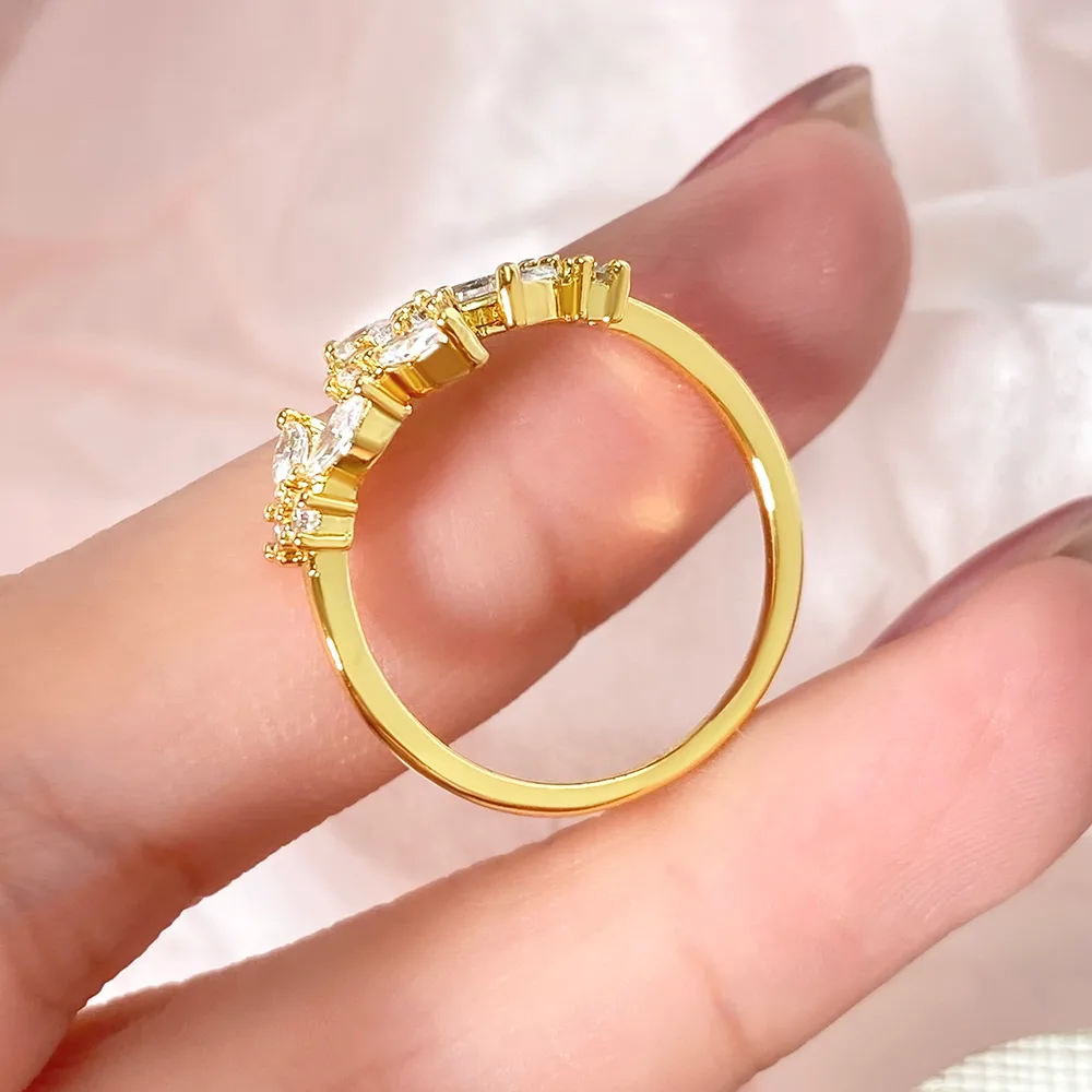 Elegant Leaves Copper Zircon K Gold Plated White Gold Plated Women's Open Rings display picture 11