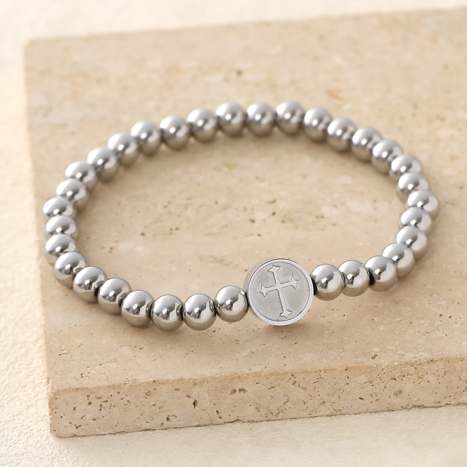 Simple Style Commute Cross 304 Stainless Steel Beaded Unisex Bracelets display picture 1