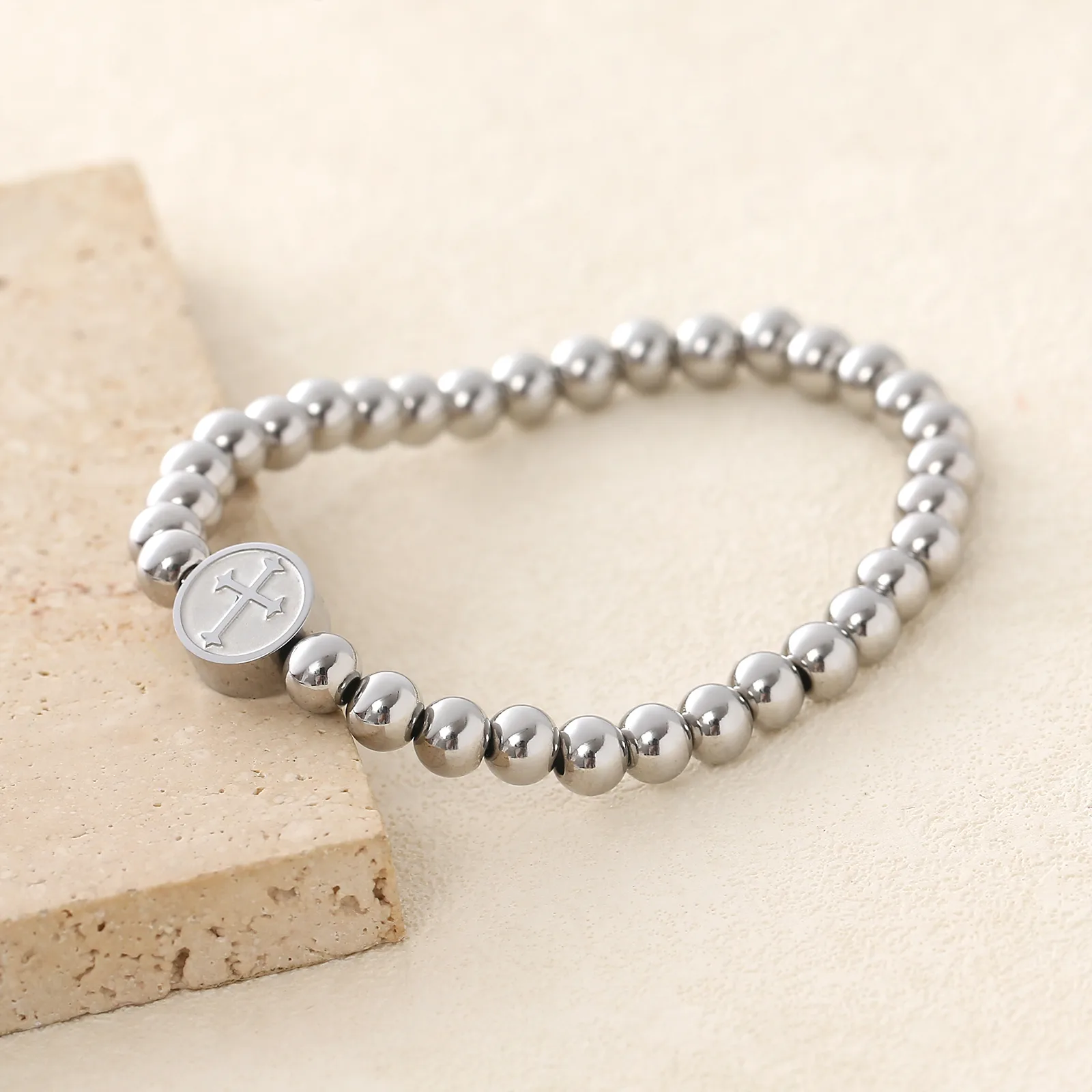Simple Style Commute Cross 304 Stainless Steel Beaded Unisex Bracelets display picture 2
